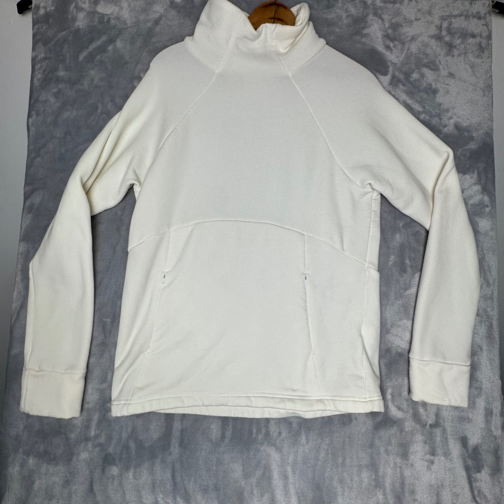 Athleta Polartech Funnel Neck Fleece Sweatshirt Cream White Small Pockets